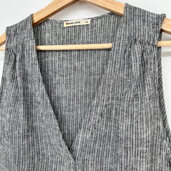 Marine Layer Tory Linen Blend Tank Top Womens XS Gray Stripe  V-Neck Sleeveless - Picture 3 of 8